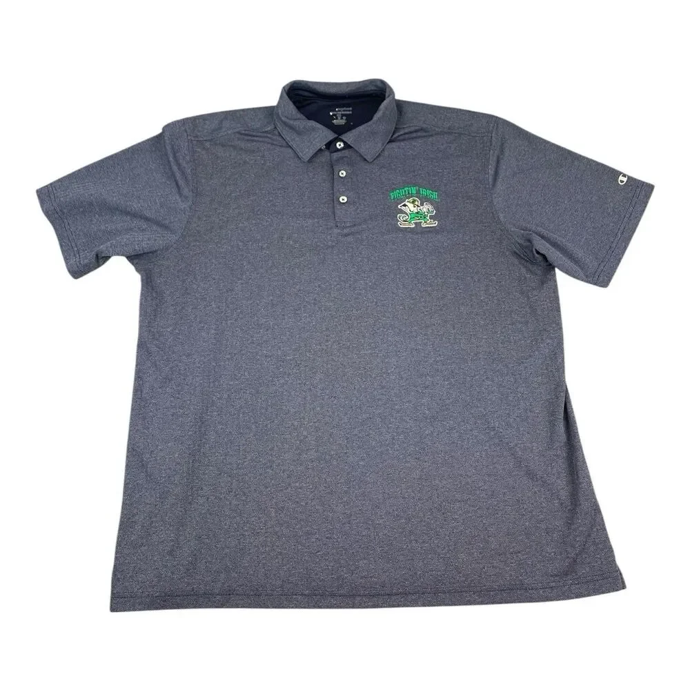 Notre Dame Fighting Irish Golf Polo Shirt, Champion, Navy Blue, Men’s Size 2XL